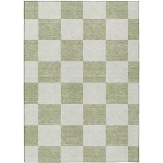 Artichoke Green And Ivory Geometric Washable Indoor Outdoor Area Rug Photo 1