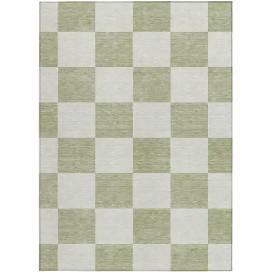 Artichoke Green And Ivory Geometric Washable Indoor Outdoor Area Rug Photo 4