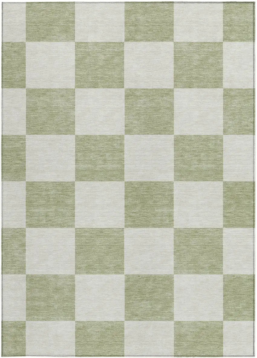 Artichoke Green And Ivory Geometric Washable Indoor Outdoor Area Rug Photo 4