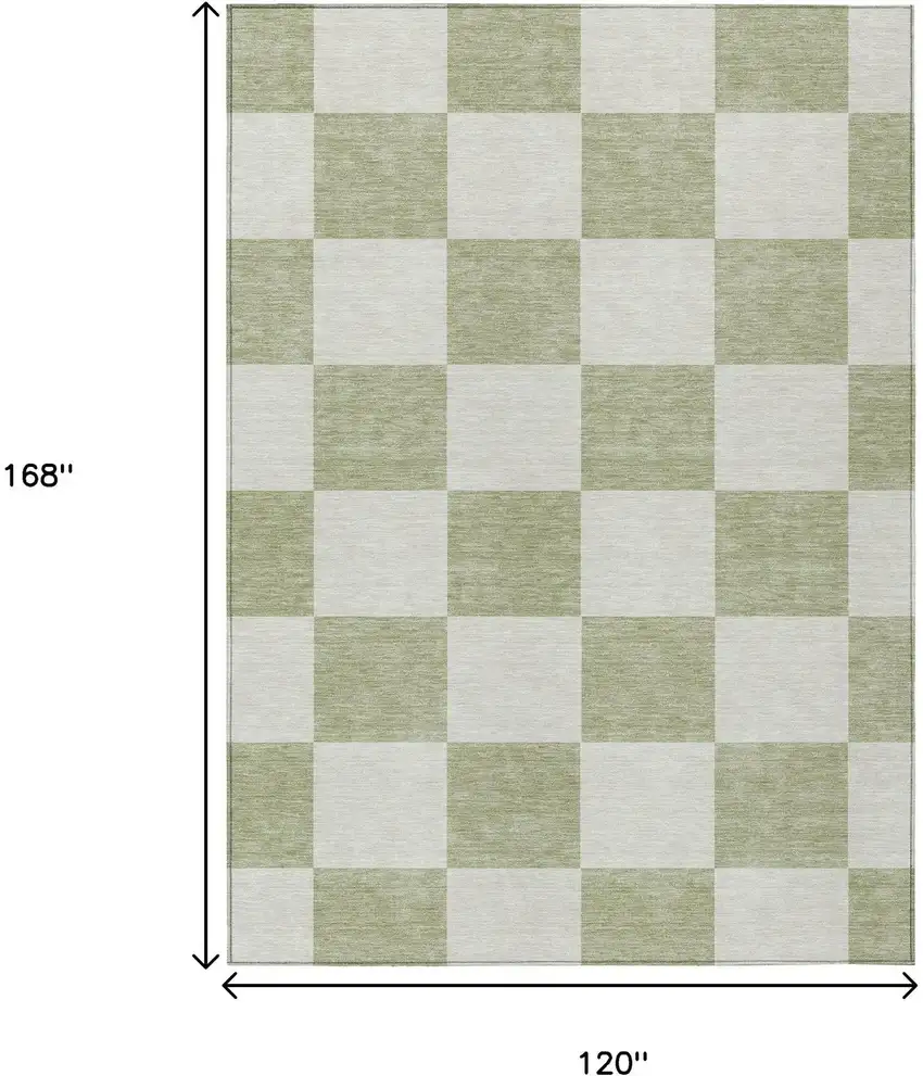 Artichoke Green And Ivory Geometric Washable Indoor Outdoor Area Rug Photo 3