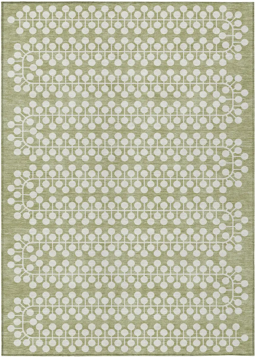 Artichoke Green And Ivory Geometric Washable Indoor Outdoor Area Rug Photo 2