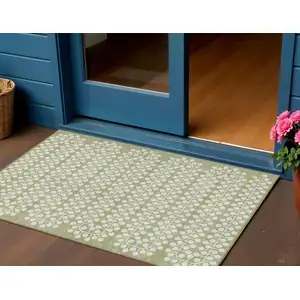 Photo of Artichoke Green And Ivory Geometric Washable Indoor Outdoor Area Rug