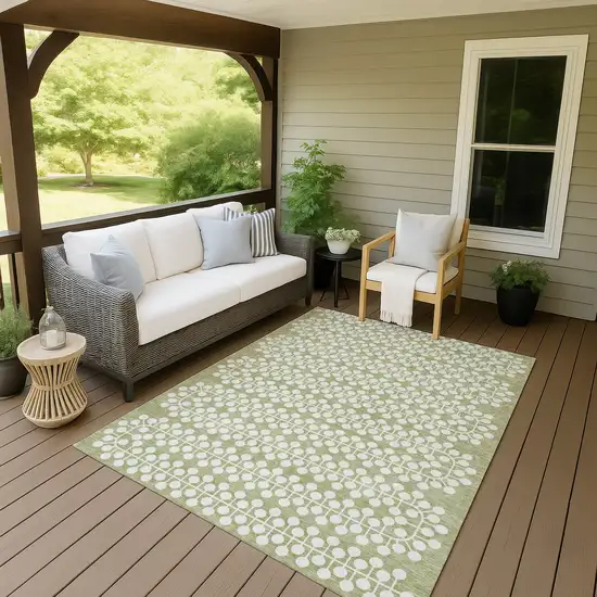 Artichoke Green And Ivory Geometric Washable Indoor Outdoor Area Rug Photo 6