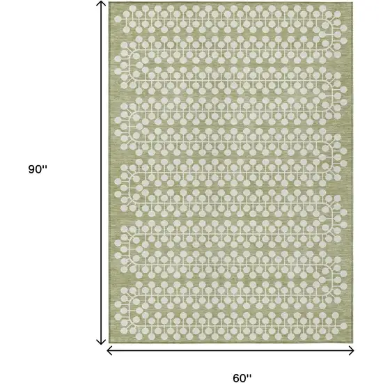 Artichoke Green And Ivory Geometric Washable Indoor Outdoor Area Rug Photo 3