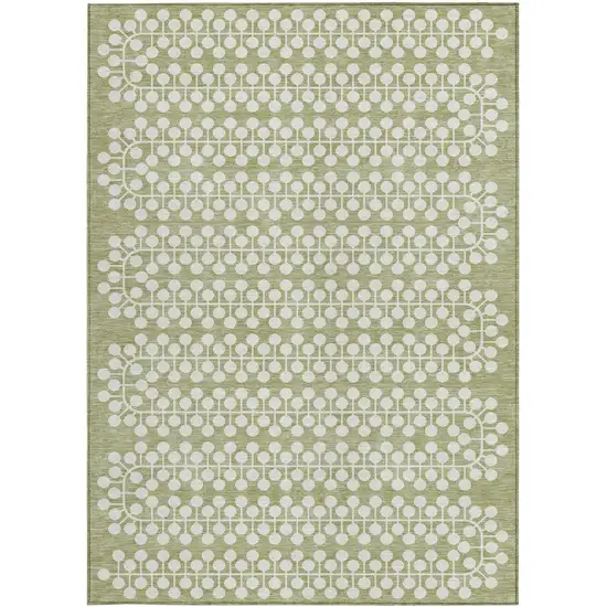 Artichoke Green And Ivory Geometric Washable Indoor Outdoor Area Rug Photo 5