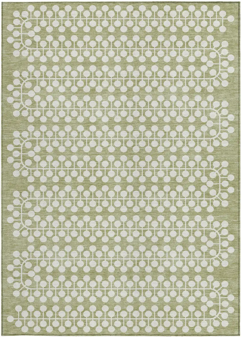 Artichoke Green And Ivory Geometric Washable Indoor Outdoor Area Rug Photo 5