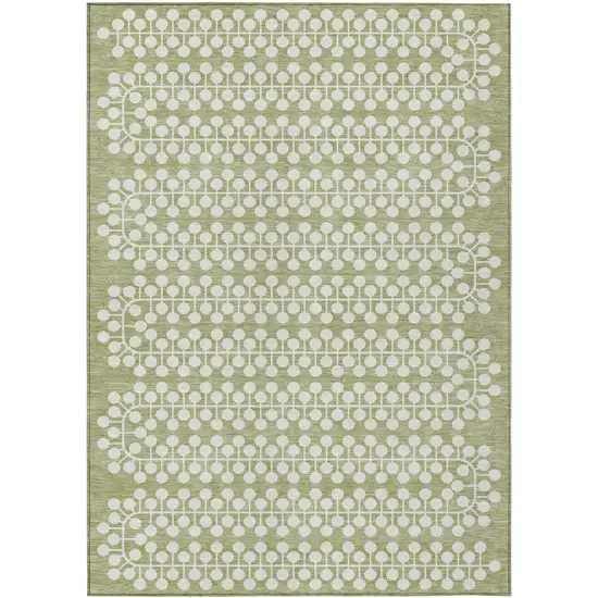 Artichoke Green And Ivory Geometric Washable Indoor Outdoor Area Rug Photo 2