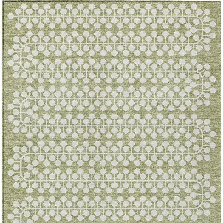 Artichoke Green And Ivory Geometric Washable Indoor Outdoor Area Rug Photo 4