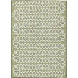 Photo of Artichoke Green And Ivory Geometric Washable Indoor Outdoor Area Rug