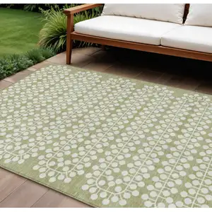 Photo of Artichoke Green And Ivory Geometric Washable Indoor Outdoor Area Rug