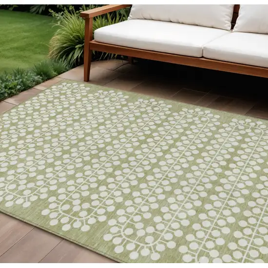Artichoke Green And Ivory Geometric Washable Indoor Outdoor Area Rug Photo 1