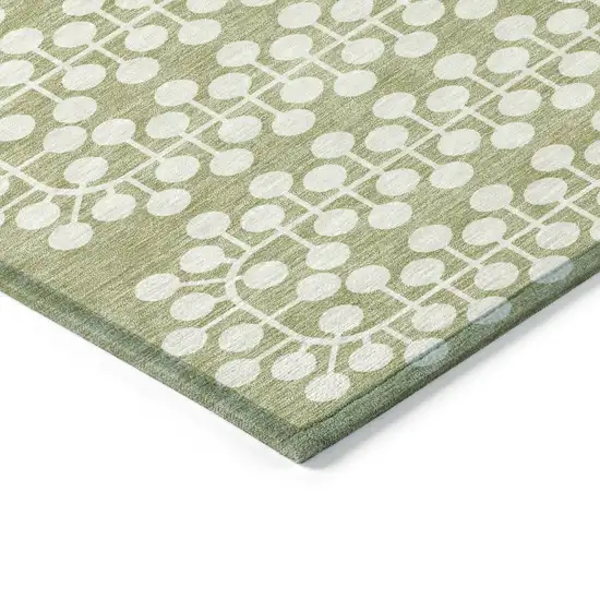 Artichoke Green And Ivory Geometric Washable Indoor Outdoor Area Rug Photo 5