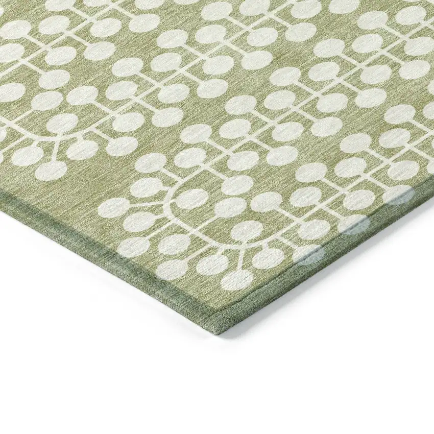 Artichoke Green And Ivory Geometric Washable Indoor Outdoor Area Rug Photo 5