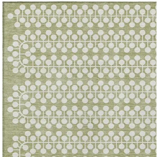 Artichoke Green And Ivory Geometric Washable Indoor Outdoor Area Rug Photo 6