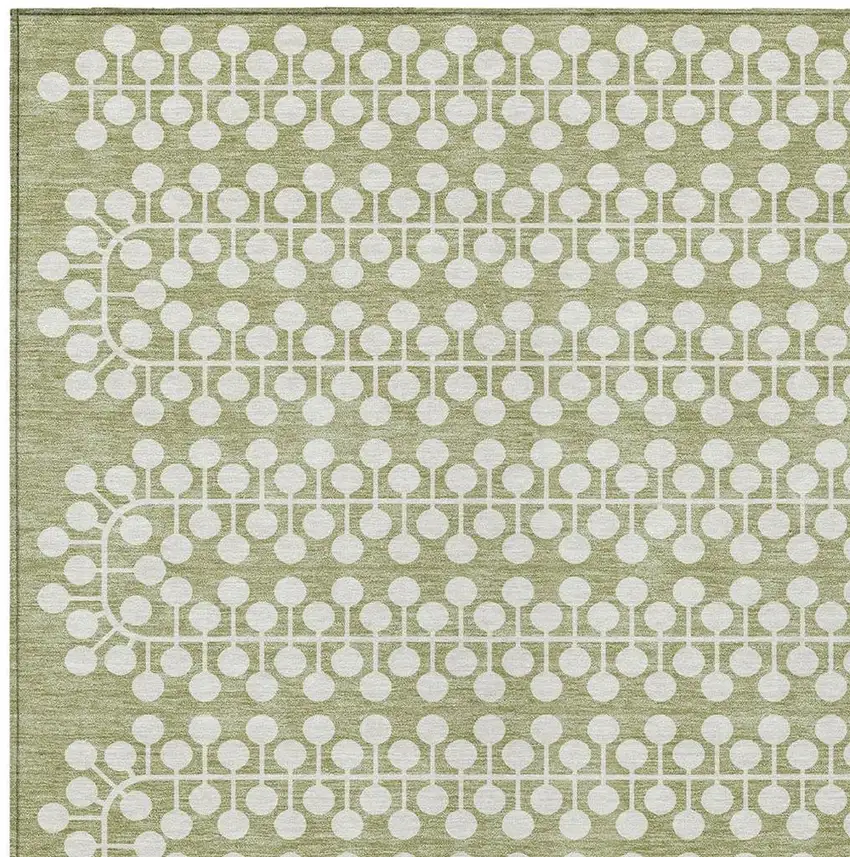 Artichoke Green And Ivory Geometric Washable Indoor Outdoor Area Rug Photo 6