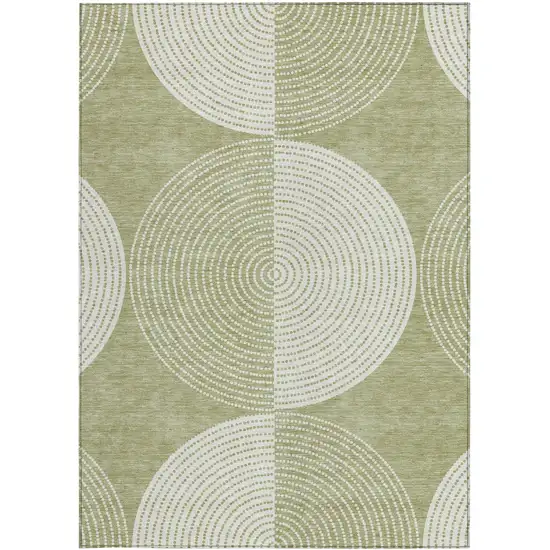Artichoke Green And Ivory Geometric Washable Indoor Outdoor Area Rug Photo 4
