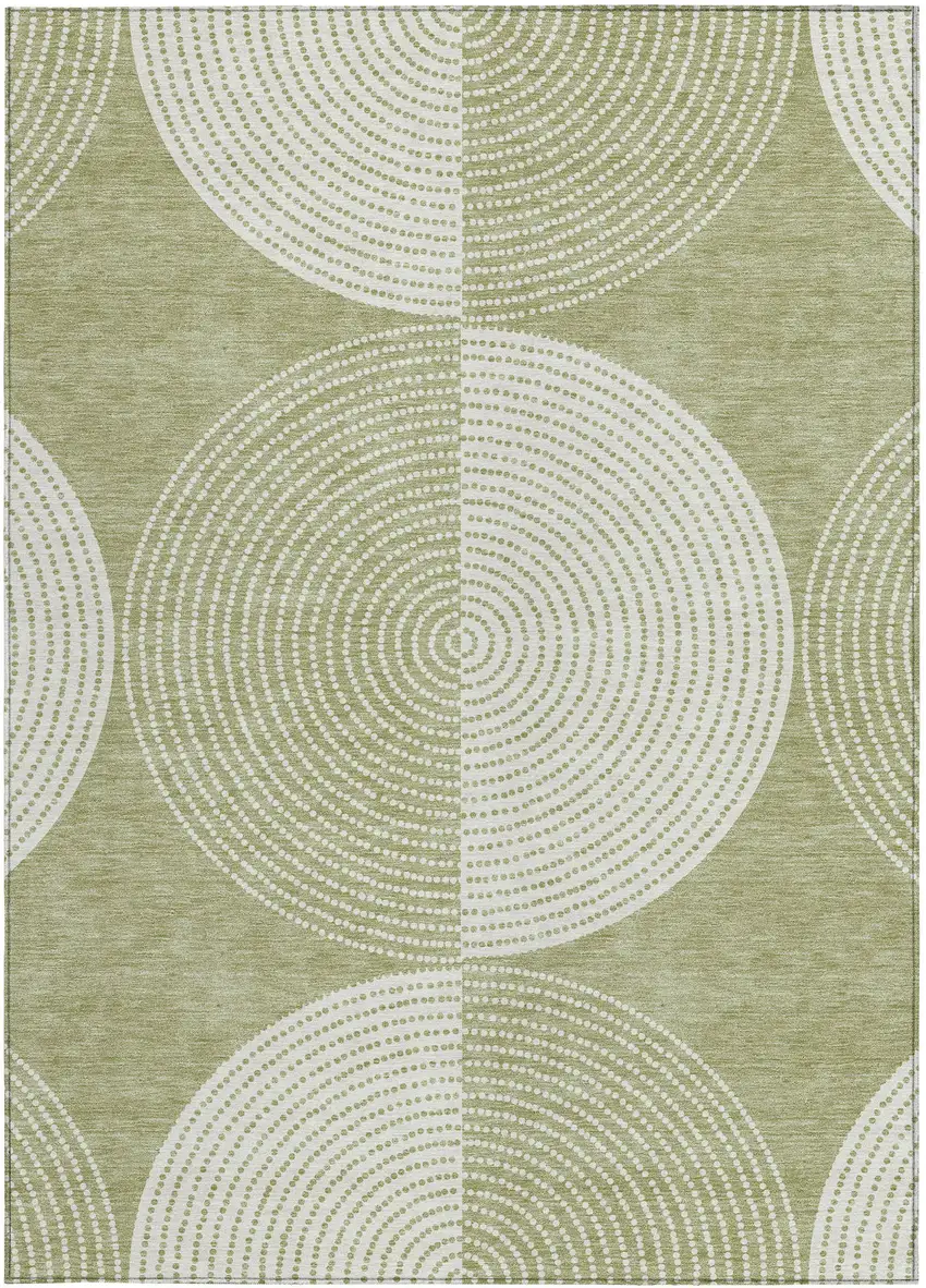 Artichoke Green And Ivory Geometric Washable Indoor Outdoor Area Rug Photo 4