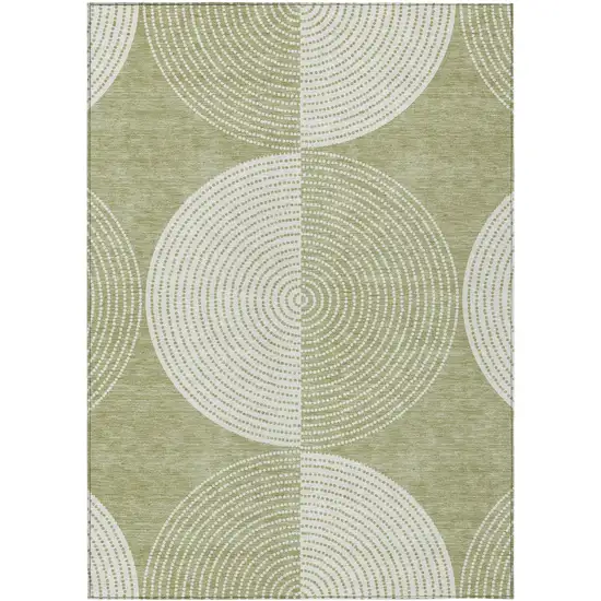 Artichoke Green And Ivory Geometric Washable Indoor Outdoor Area Rug Photo 2