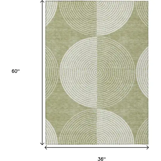 Artichoke Green And Ivory Geometric Washable Indoor Outdoor Area Rug Photo 3