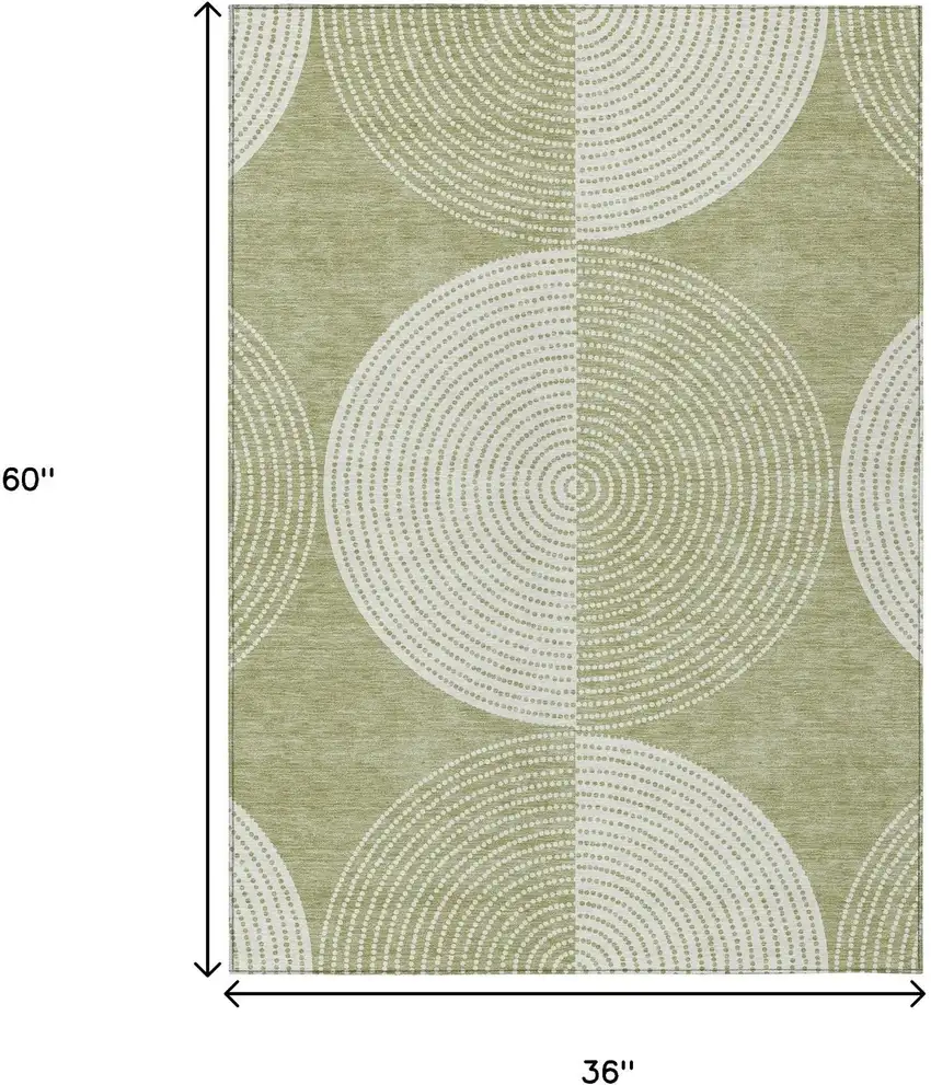 Artichoke Green And Ivory Geometric Washable Indoor Outdoor Area Rug Photo 3