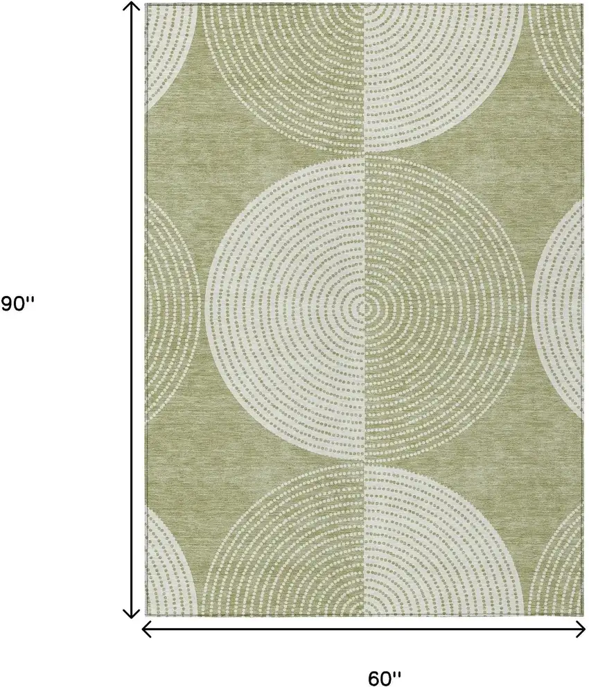 Artichoke Green And Ivory Geometric Washable Indoor Outdoor Area Rug Photo 3