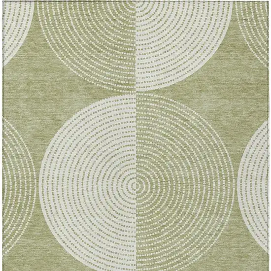 Artichoke Green And Ivory Geometric Washable Indoor Outdoor Area Rug Photo 5