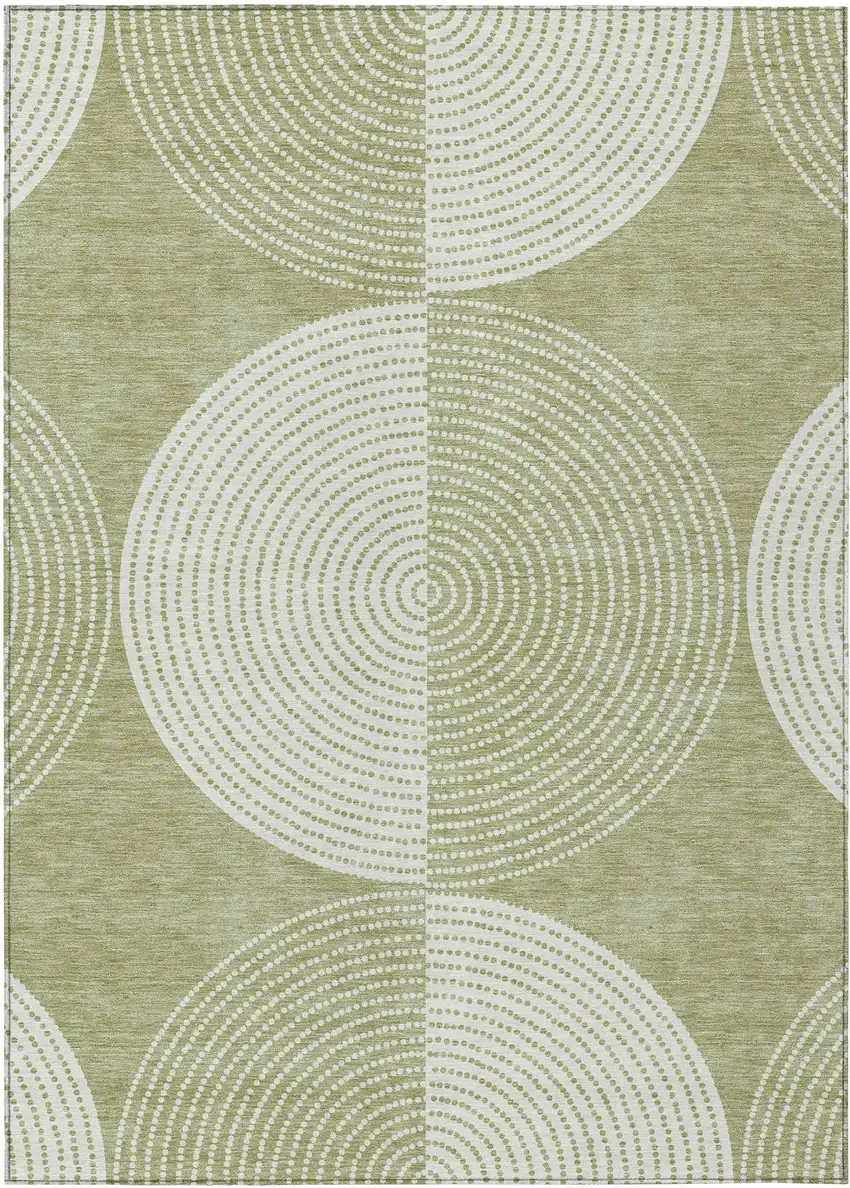 Artichoke Green And Ivory Geometric Washable Indoor Outdoor Area Rug Photo 2