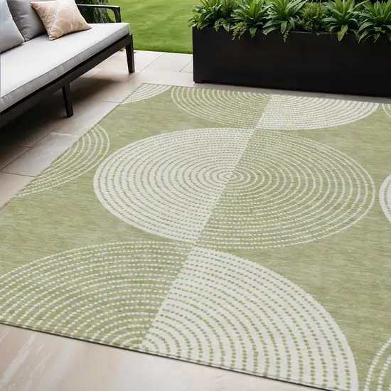 Artichoke Green And Ivory Geometric Washable Indoor Outdoor Area Rug Photo 1