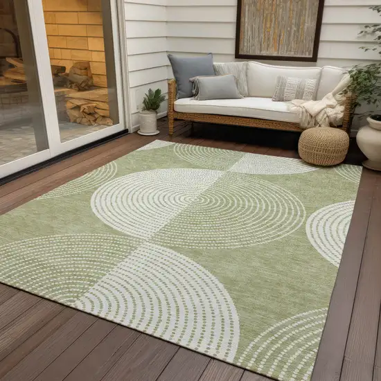 Artichoke Green And Ivory Geometric Washable Indoor Outdoor Area Rug Photo 9