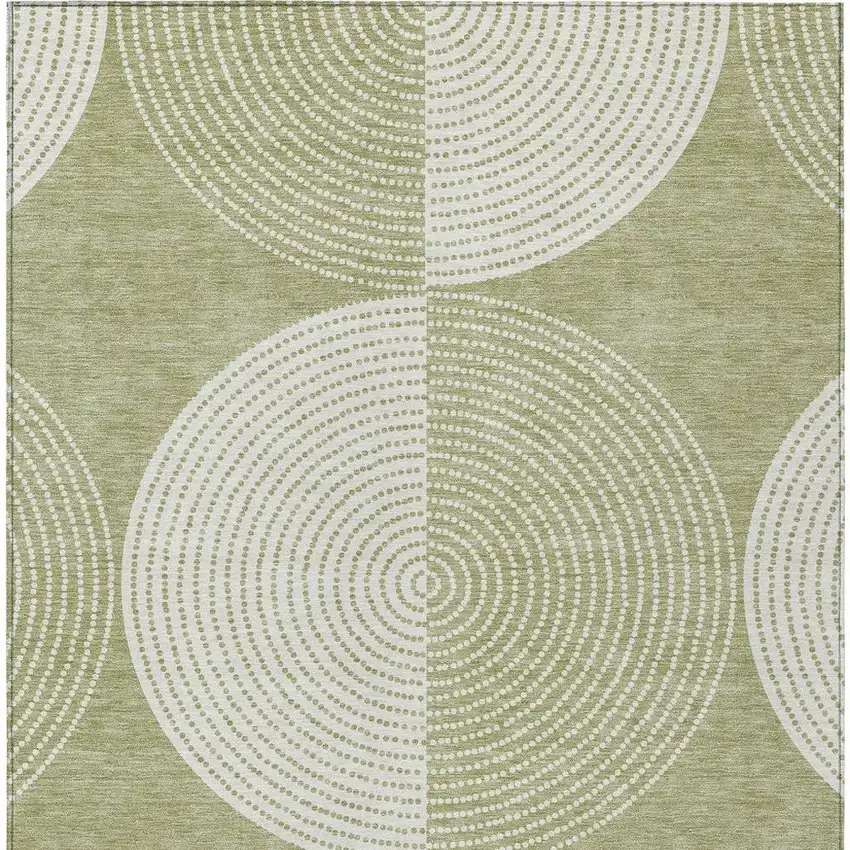 Artichoke Green And Ivory Geometric Washable Indoor Outdoor Area Rug Photo 5