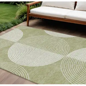 Photo of Artichoke Green And Ivory Geometric Washable Indoor Outdoor Area Rug