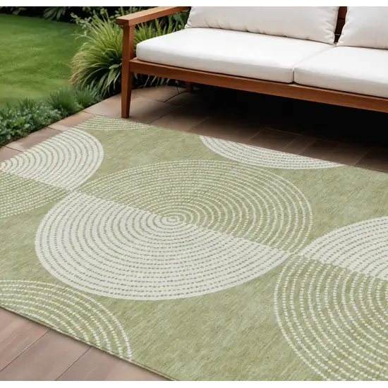 Artichoke Green And Ivory Geometric Washable Indoor Outdoor Area Rug Photo 1