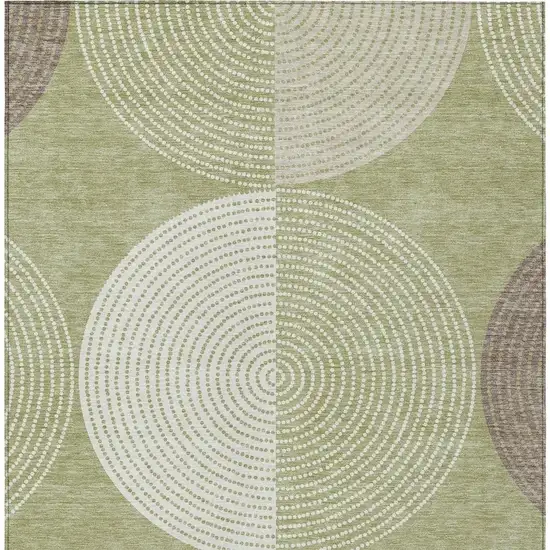 Artichoke Green And Ivory Geometric Washable Indoor Outdoor Area Rug Photo 6