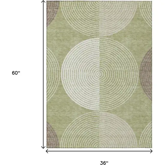 Artichoke Green And Ivory Geometric Washable Indoor Outdoor Area Rug Photo 3
