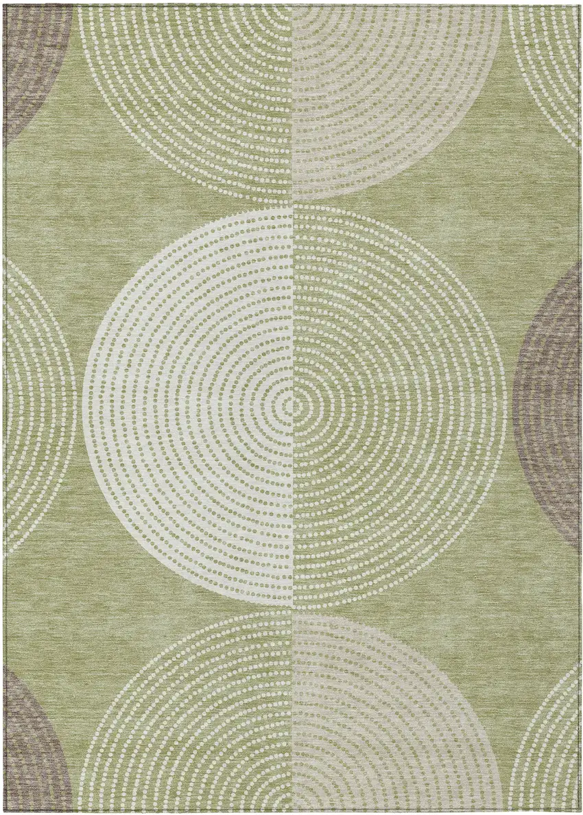 Artichoke Green And Ivory Geometric Washable Indoor Outdoor Area Rug Photo 2