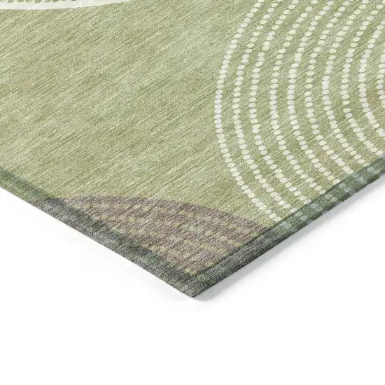 Artichoke Green And Ivory Geometric Washable Indoor Outdoor Area Rug Photo 5