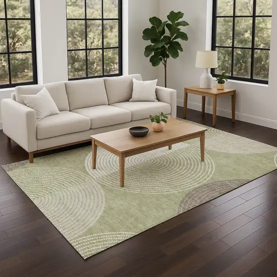 Artichoke Green And Ivory Geometric Washable Indoor Outdoor Area Rug Photo 8