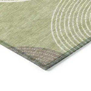 Photo of Artichoke Green And Ivory Geometric Washable Indoor Outdoor Area Rug