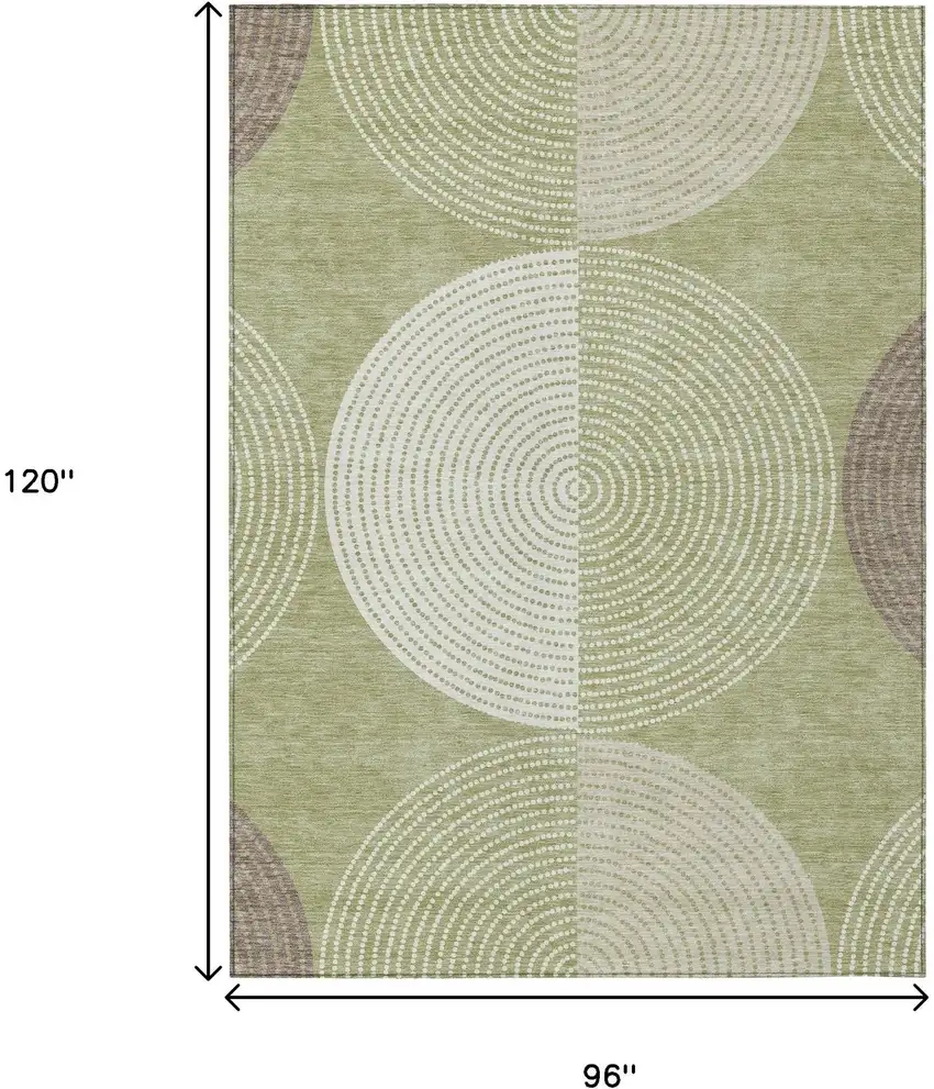 Artichoke Green And Ivory Geometric Washable Indoor Outdoor Area Rug Photo 3