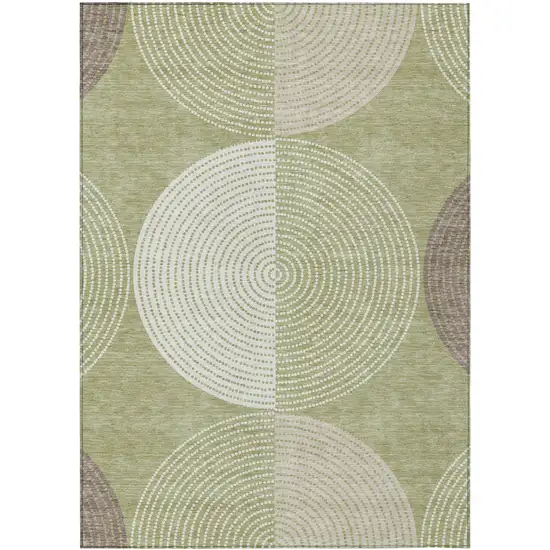 Artichoke Green And Ivory Geometric Washable Indoor Outdoor Area Rug Photo 2