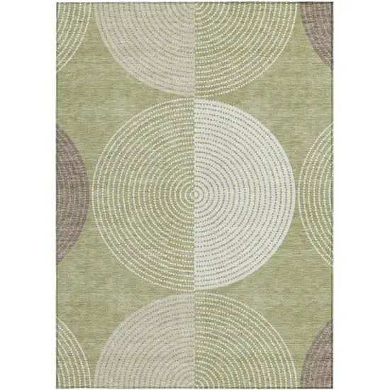 Artichoke Green And Ivory Geometric Washable Indoor Outdoor Area Rug Photo 4