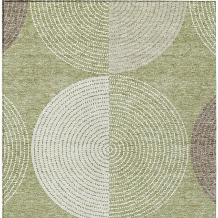 Artichoke Green And Ivory Geometric Washable Indoor Outdoor Area Rug Photo 6