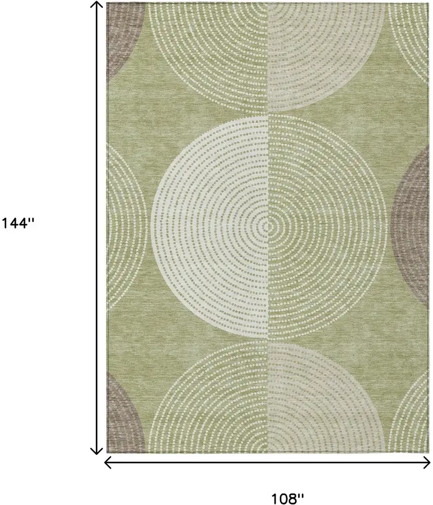 Artichoke Green And Ivory Geometric Washable Indoor Outdoor Area Rug Photo 3