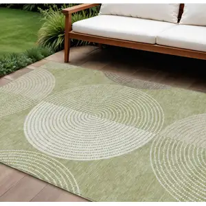 Photo of Artichoke Green And Ivory Geometric Washable Indoor Outdoor Area Rug