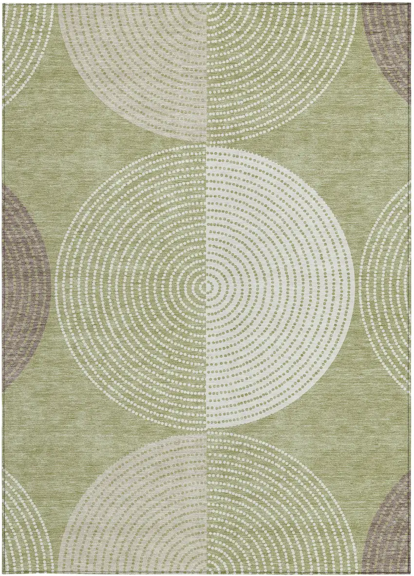 Artichoke Green And Ivory Geometric Washable Indoor Outdoor Area Rug Photo 4