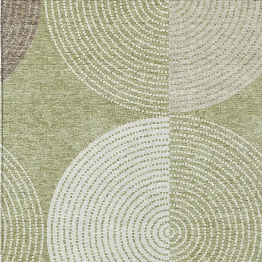 Artichoke Green And Ivory Geometric Washable Indoor Outdoor Area Rug Photo 7