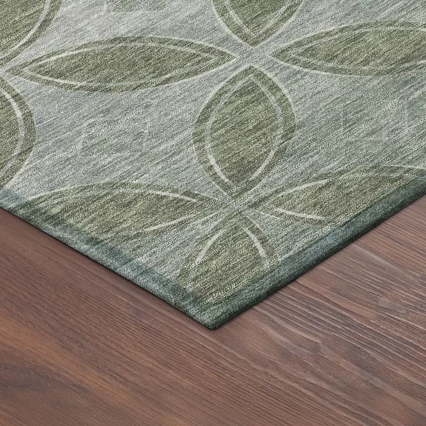 Artichoke Green And Ivory Geometric Washable Indoor Outdoor Area Rug Photo 9