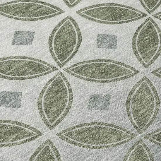 Artichoke Green And Ivory Geometric Washable Indoor Outdoor Area Rug Photo 1