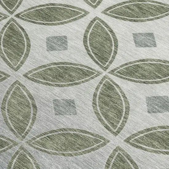 Artichoke Green And Ivory Geometric Washable Indoor Outdoor Area Rug Photo 2