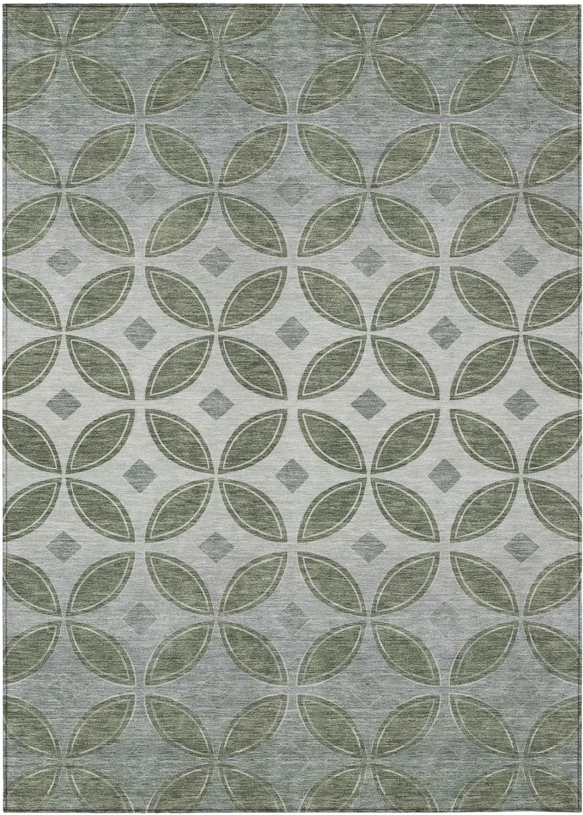 Artichoke Green And Ivory Geometric Washable Indoor Outdoor Area Rug Photo 7